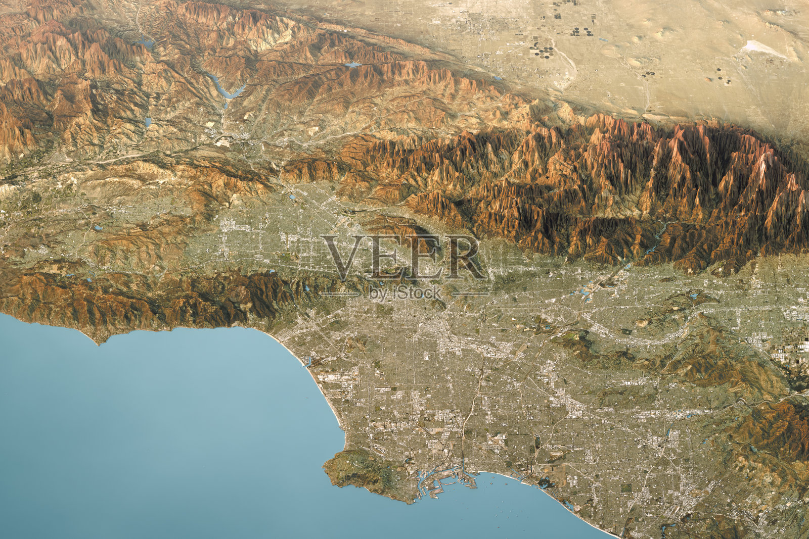 洛杉矶县卫星图像地形三维视图照片摄影图片