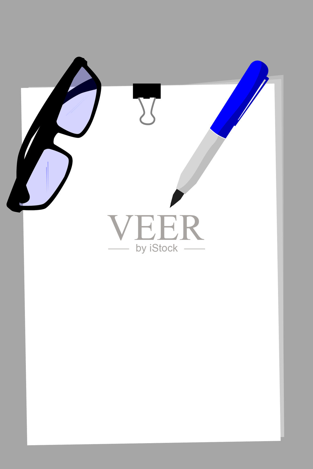 简单的空白便条纸，带笔和眼镜插画图片素材