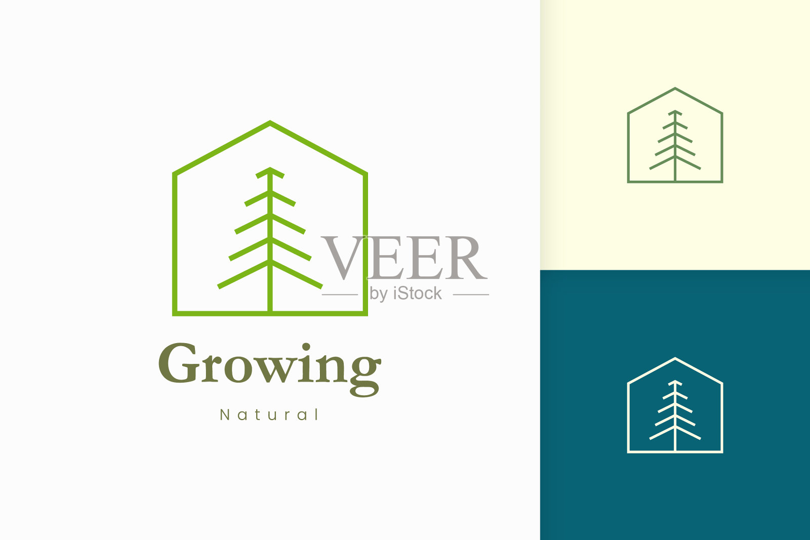 自然绿色的房子标志与树和叶子的形状插画图片素材