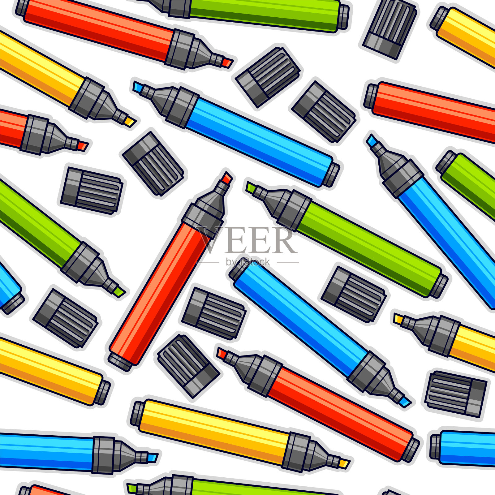 彩色马克笔无缝壁纸不同插画图片素材