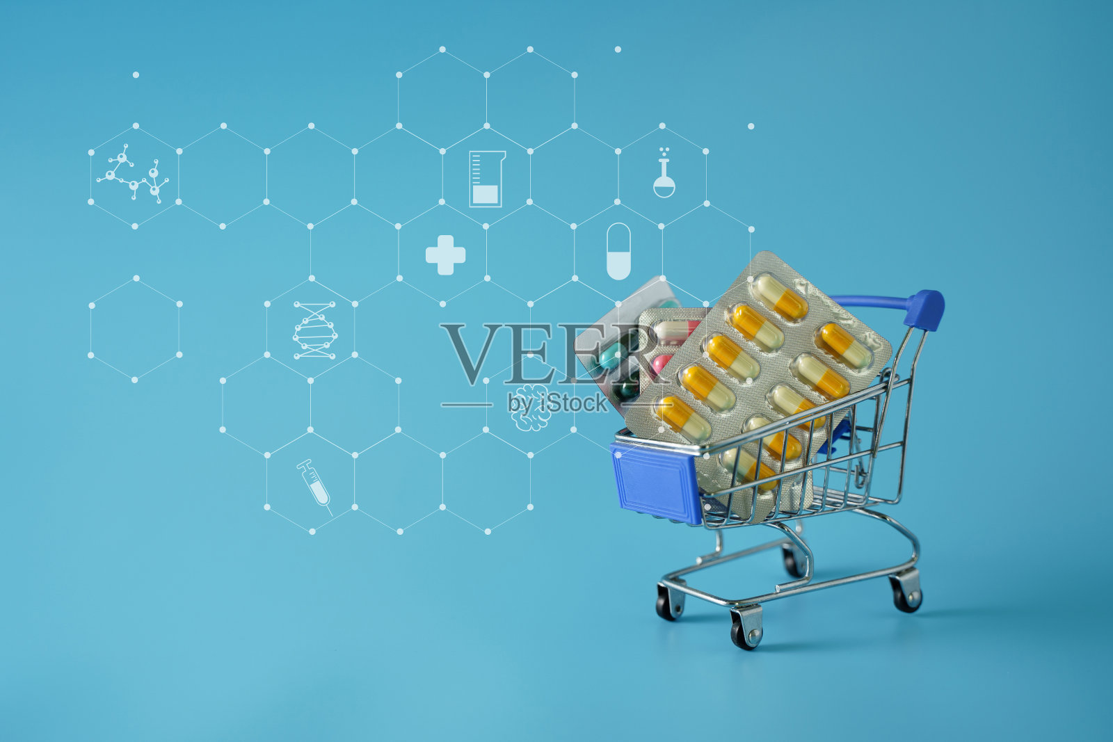 药物与抗生素网络连接医疗技术和网络购物医学概念照片摄影图片