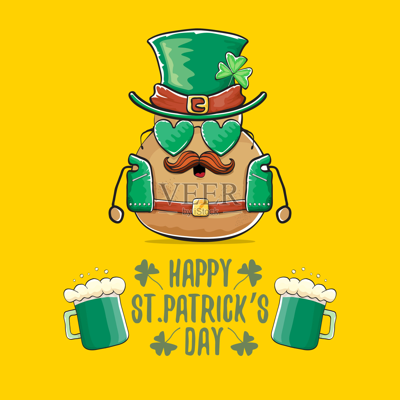 圣帕特里克节快乐，带着funky的贺卡插画图片素材