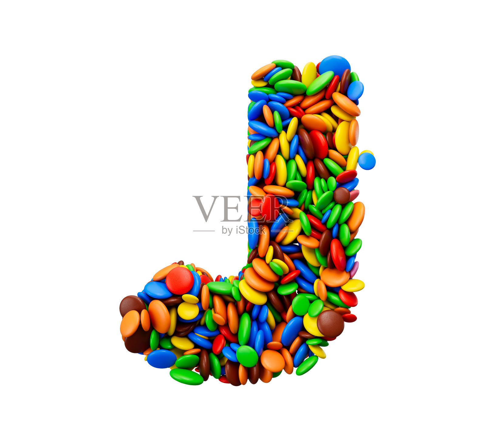 字母J的五彩彩虹糖果节日孤立在白色背景3d插图照片摄影图片