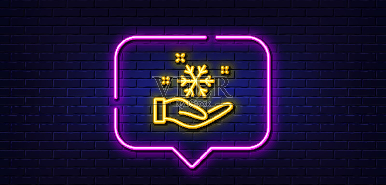 冻结手线图标。AC冷温度标志。霓虹灯语音泡泡。向量插画图片素材