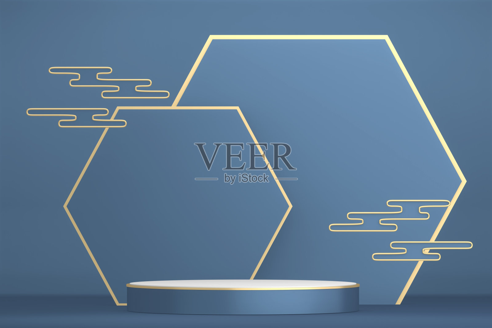 蓝色吸附剂，化妆品平台。三维渲染照片摄影图片