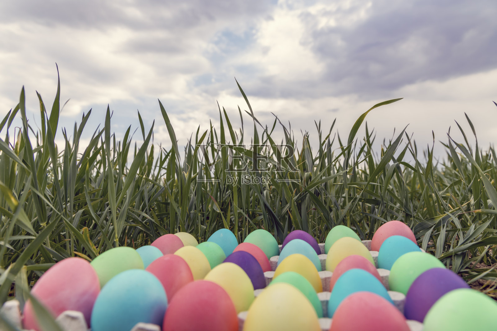 复活节的静物画和彩色彩蛋照片摄影图片