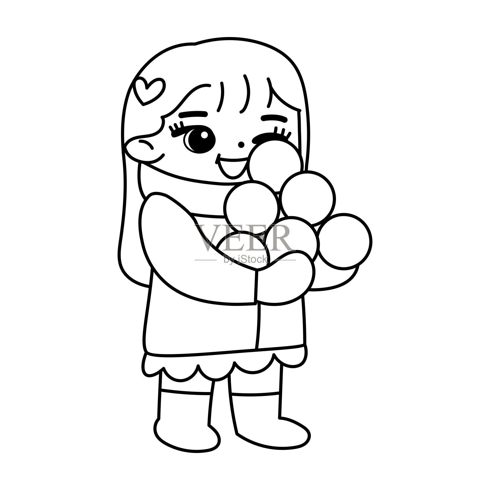 孤立的女孩球雪画冬天的孩子向量插图插画图片素材