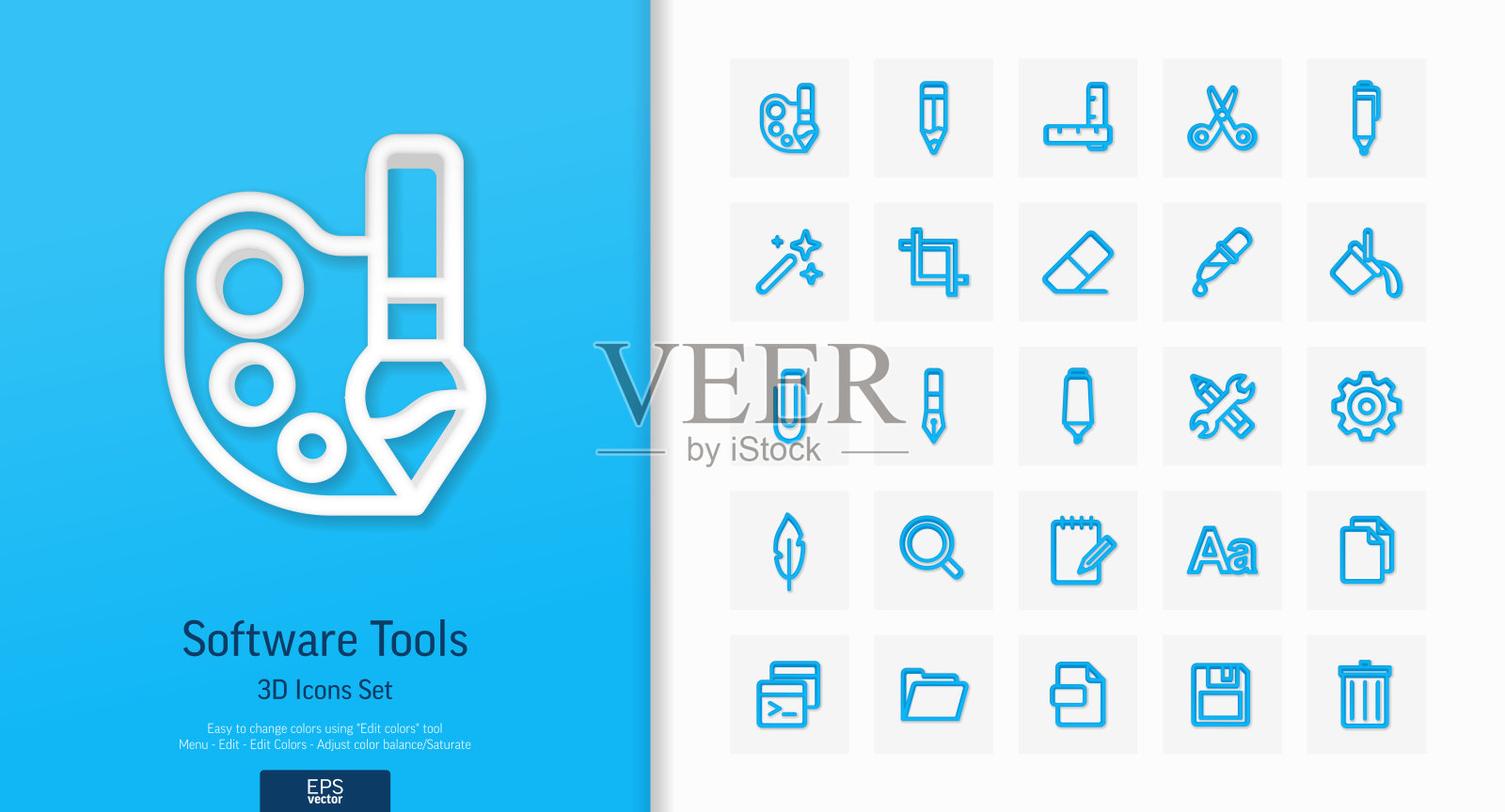矢量3d写实风格图标集和平面设计元素。说明与文本编辑，图形软件工具线符号插画图片素材