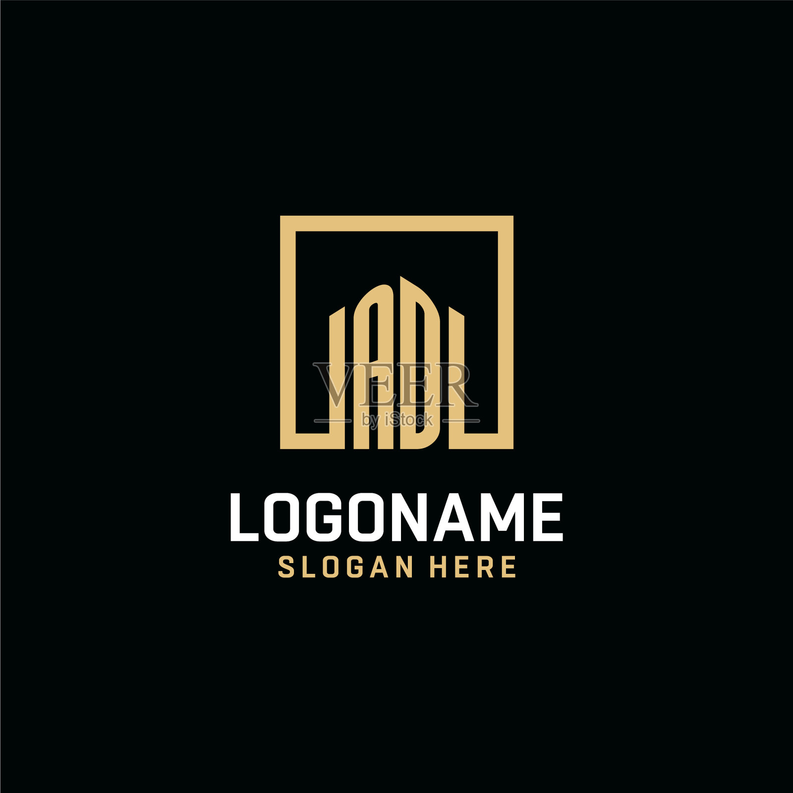 AD最初的字母组合标志设计与正方形形状插画图片素材