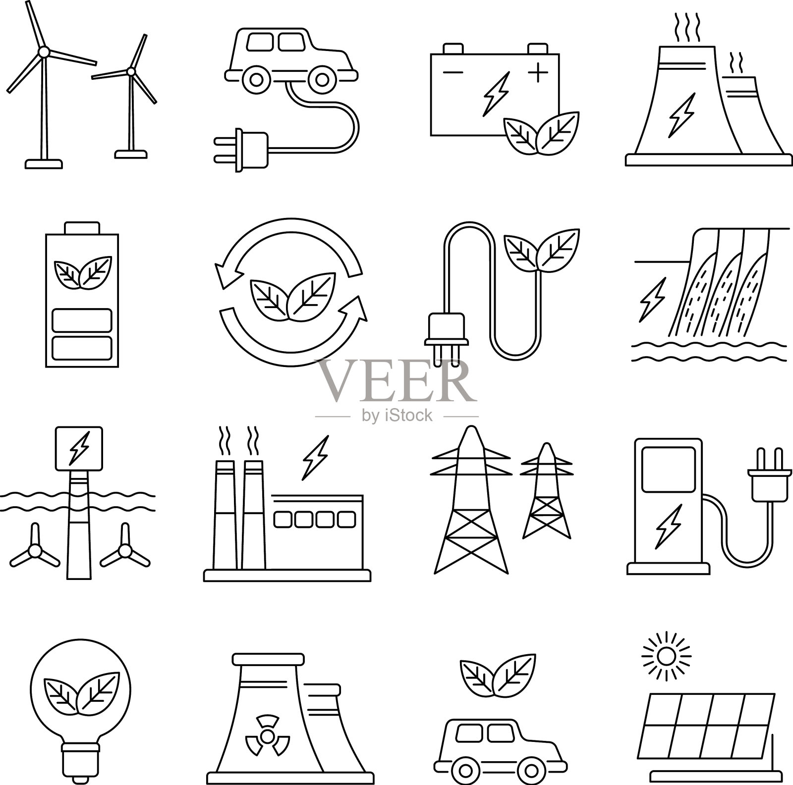 绿色能源和发电厂图标设置图标素材