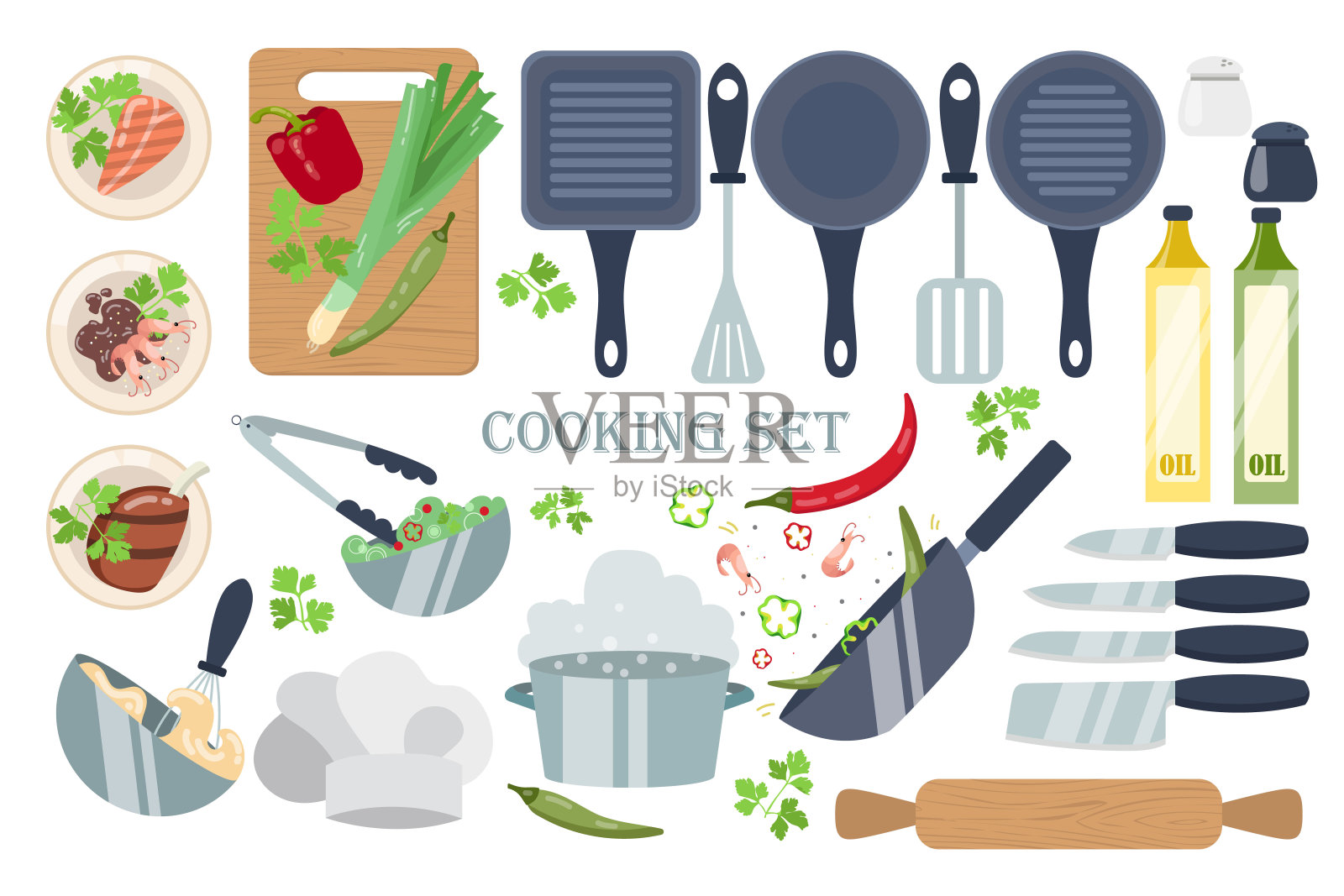 沙拉制作过程卡通插图集插画图片素材