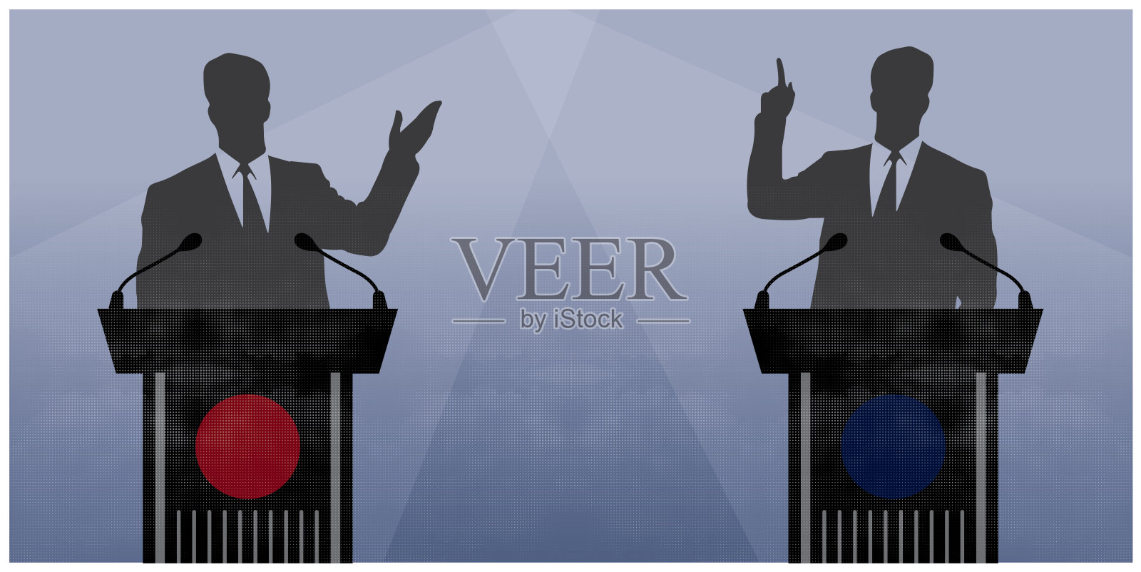 两位总统在台上拿着麦克风辩论插画图片素材