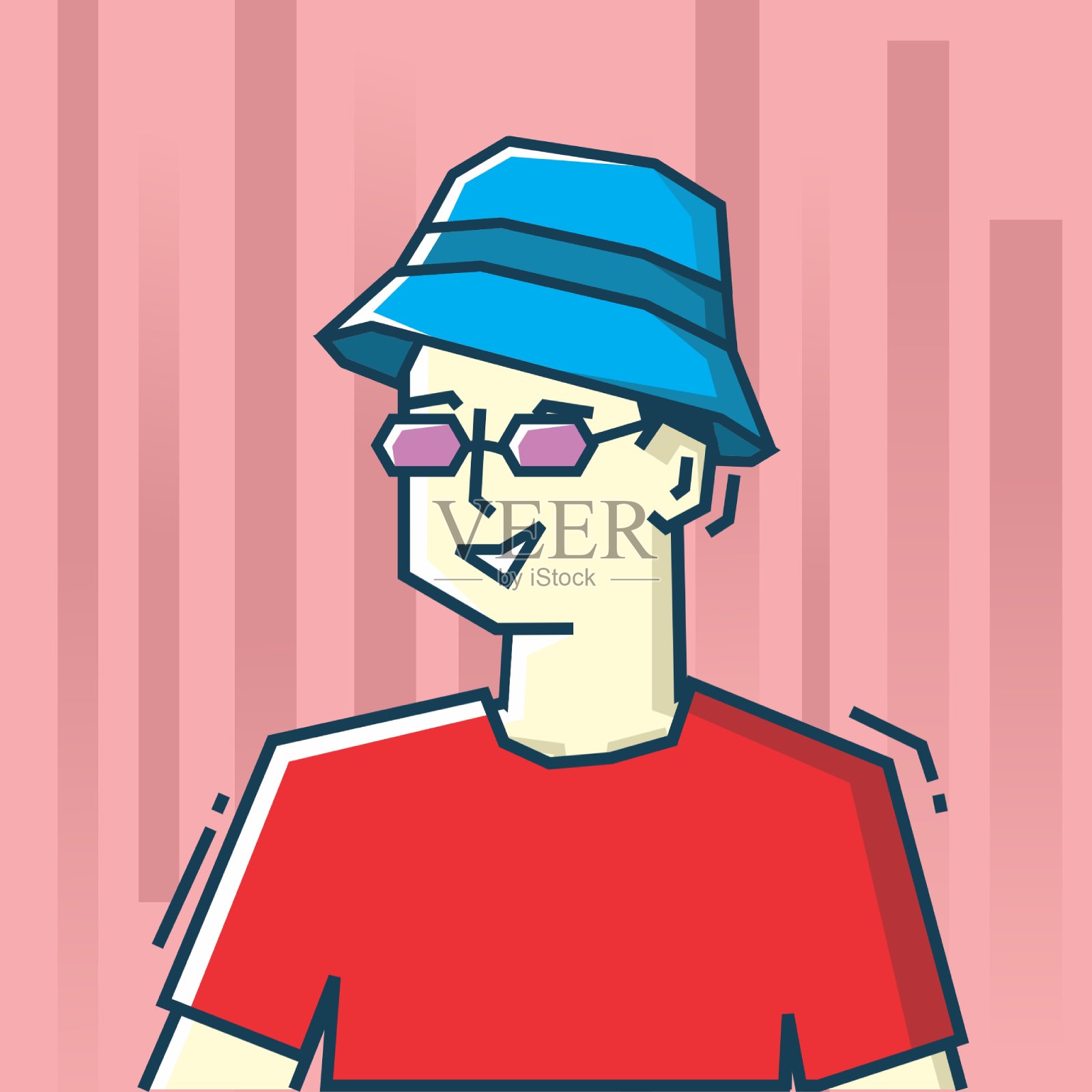 方形脸字符在僵硬的艺术风格插图插画图片素材