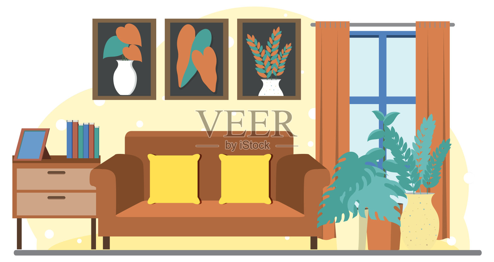 平面设计中的客厅室内概念插画图片素材