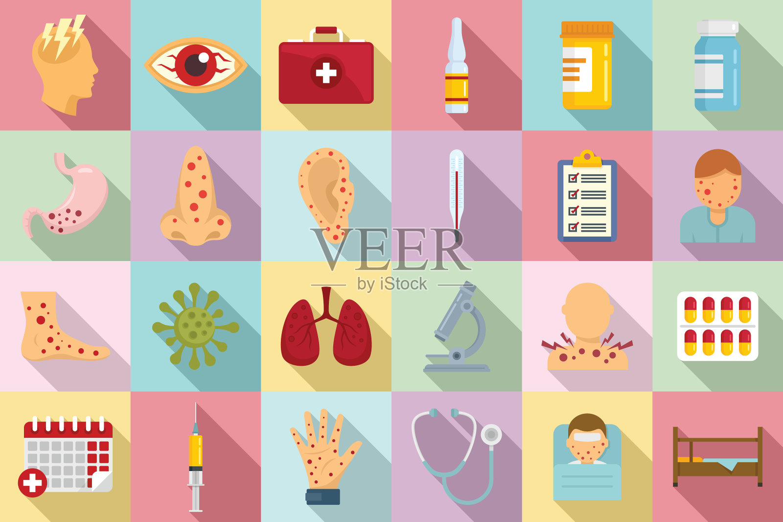 麻疹图标集，扁平风格插画图片素材