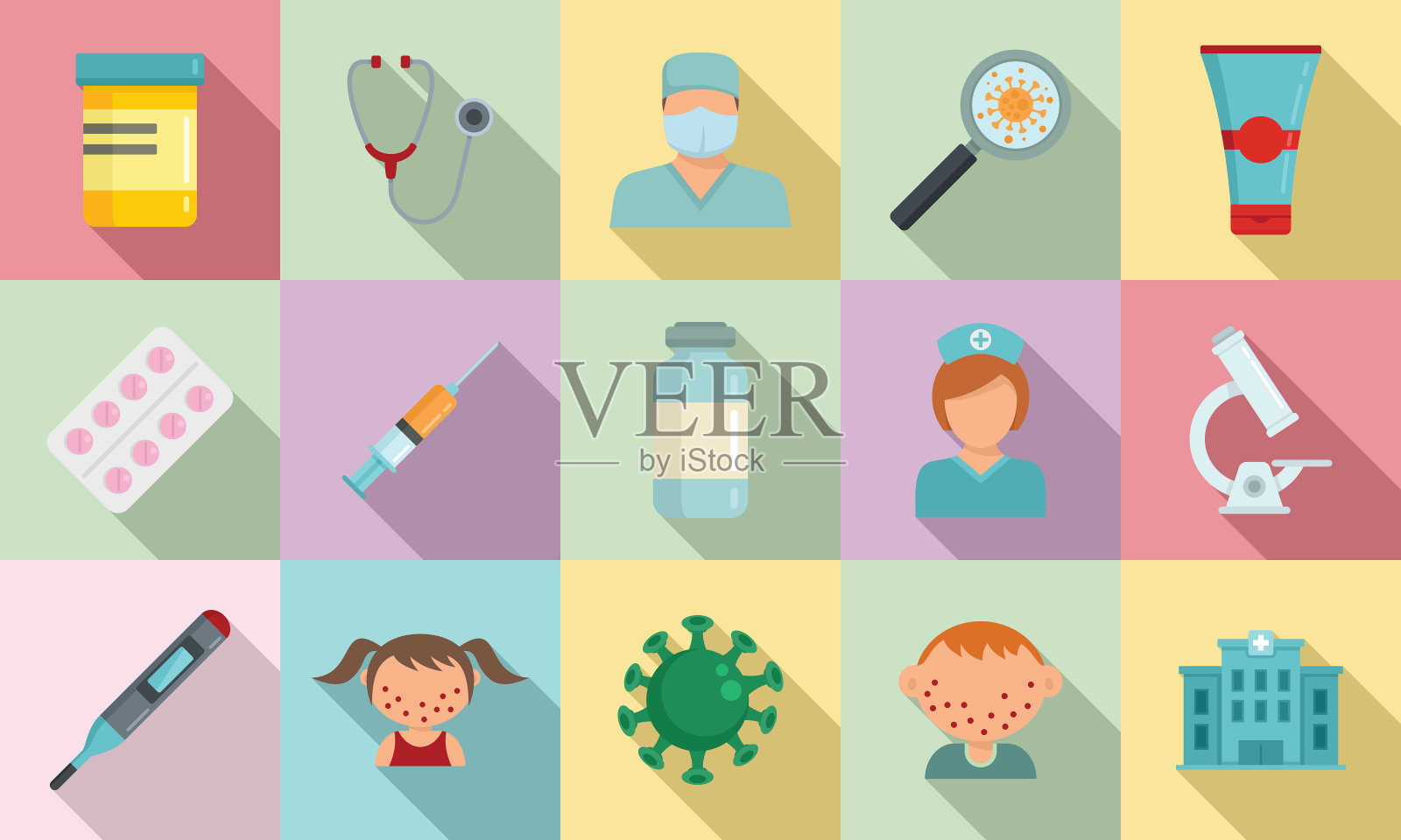 水痘图标设置，平坦的风格插画图片素材