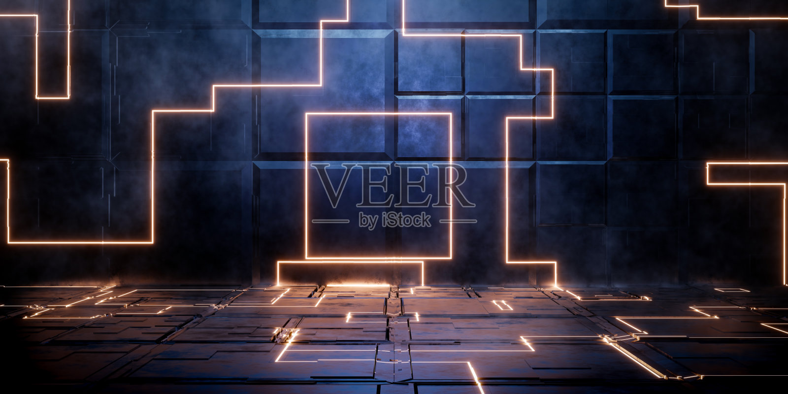 3d渲染科幻金属走廊背景。照片摄影图片