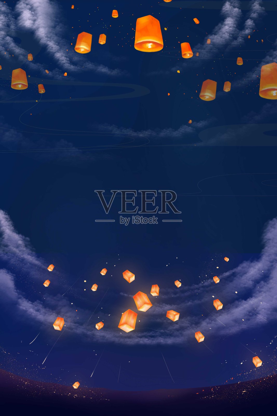 夜空放天灯背景图插画图片素材