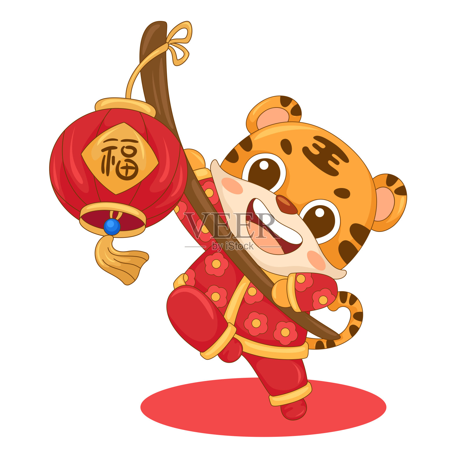 虎年老虎拿灯笼跳起来举灯笼设计元素图片