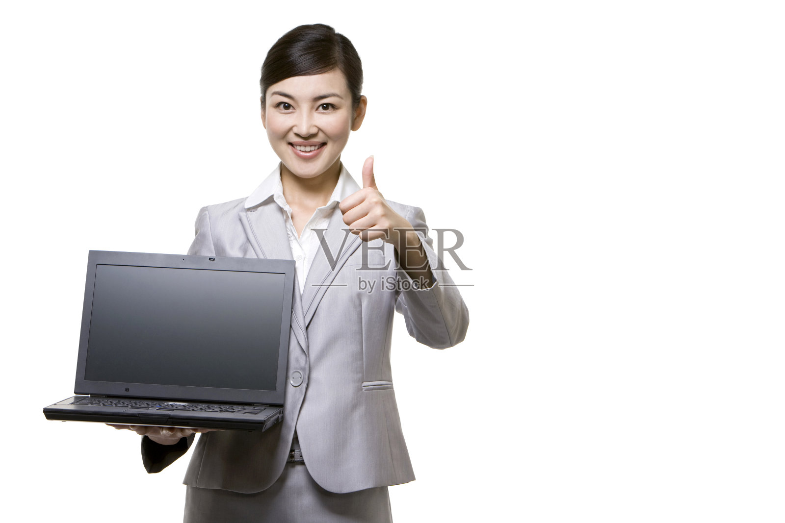 商务女士和笔记本电脑照片摄影图片