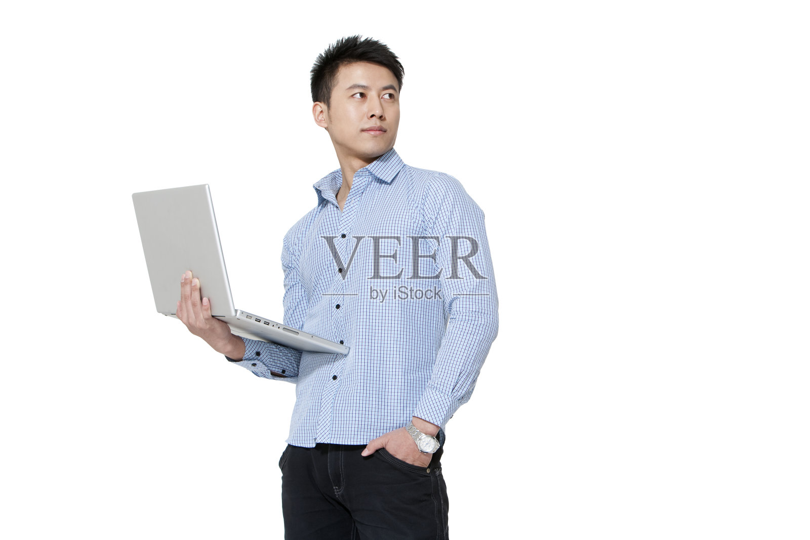 青年男子和笔记本电脑照片摄影图片