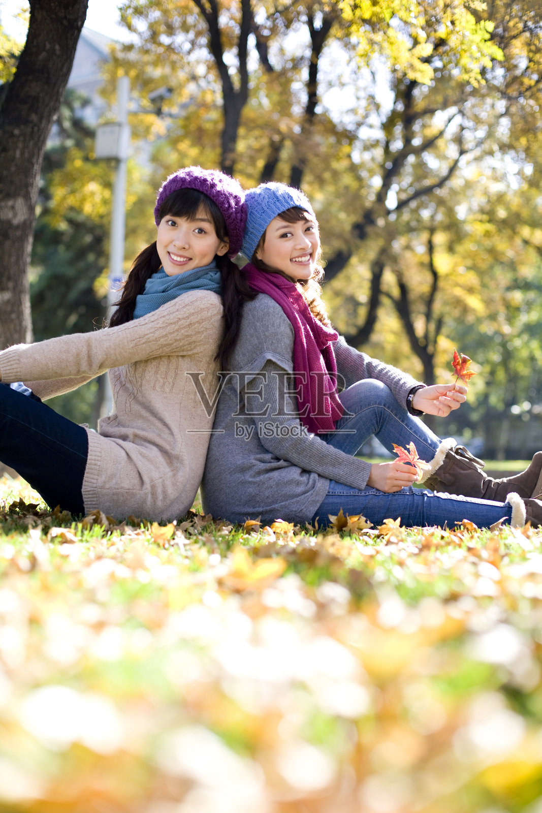 青年女子在秋日午后树林里照片摄影图片