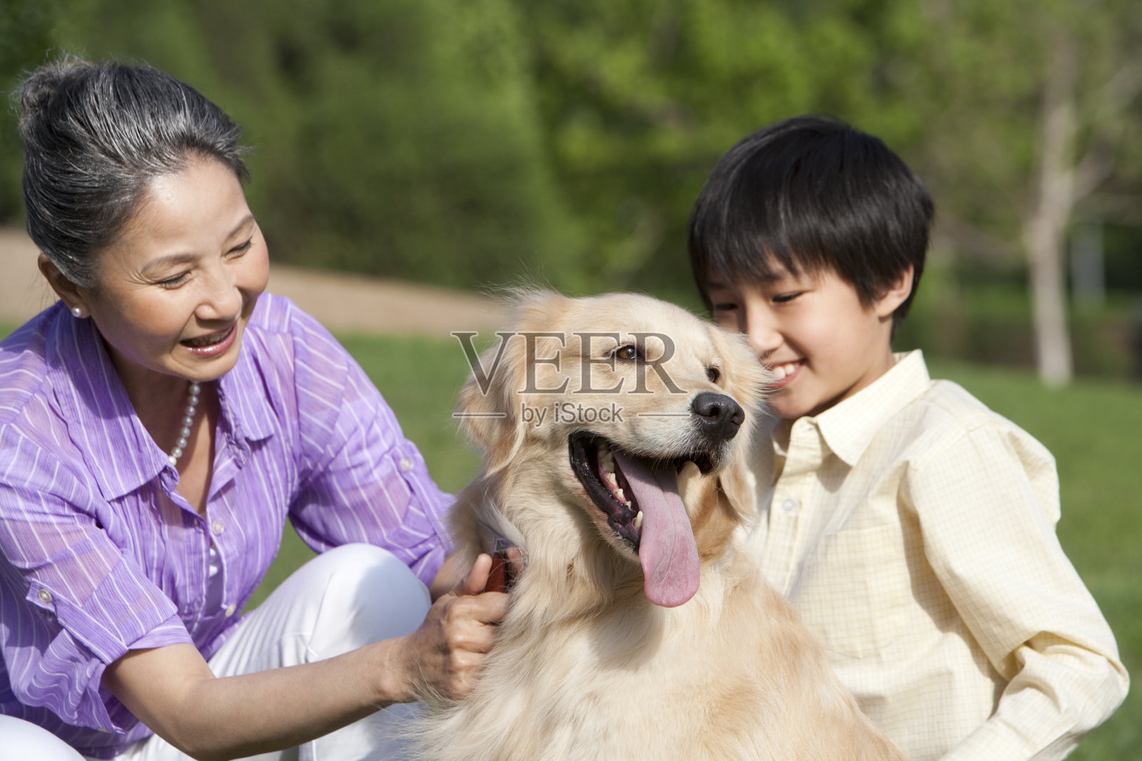 祖孙和宠物狗照片摄影图片