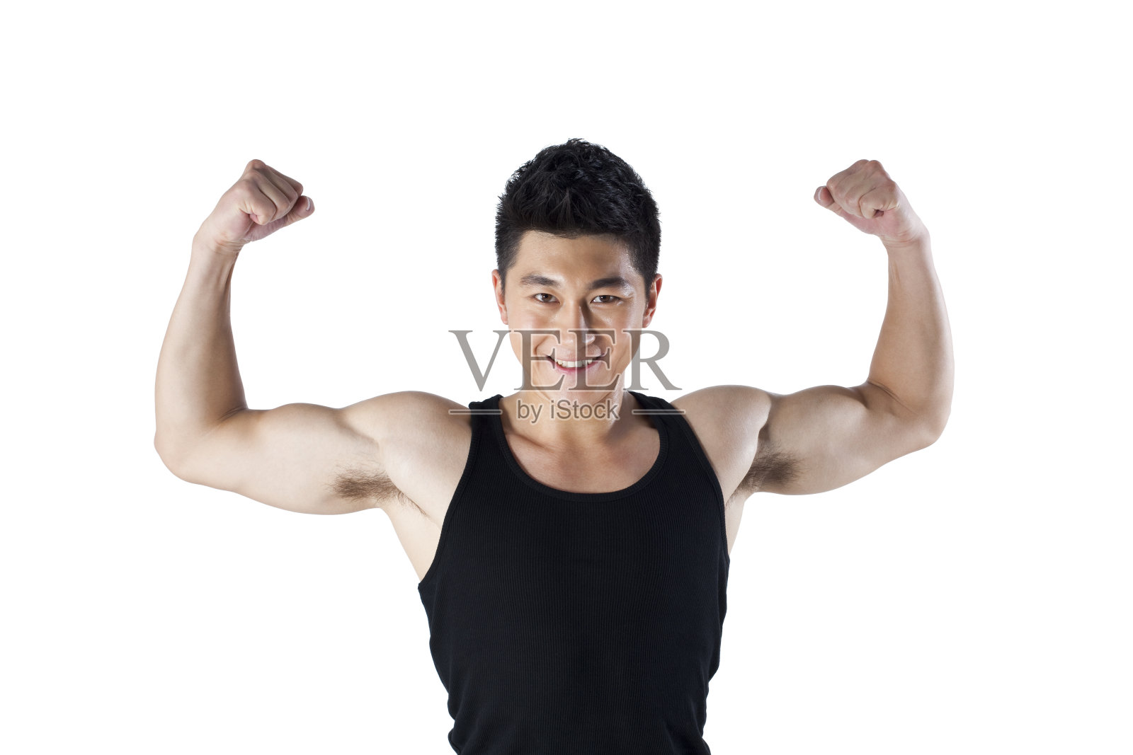 青年男子显示强壮肌肉照片摄影图片