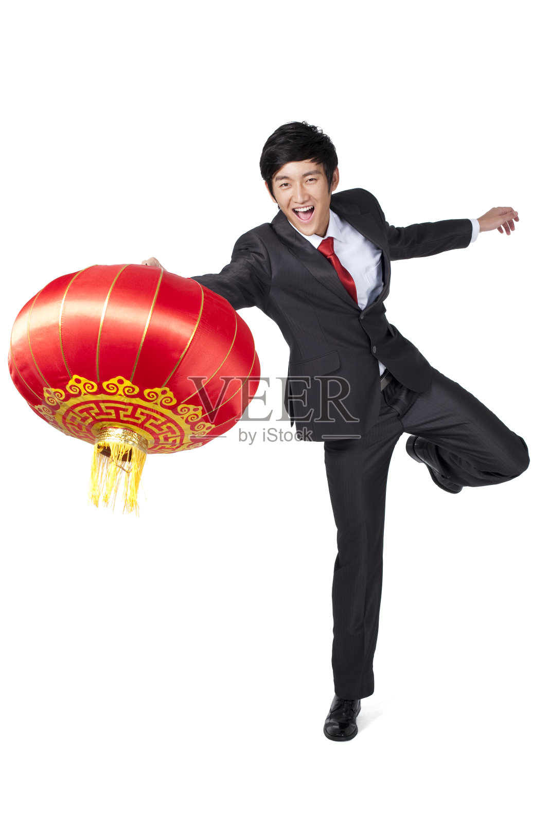 商务男士和红灯笼照片摄影图片