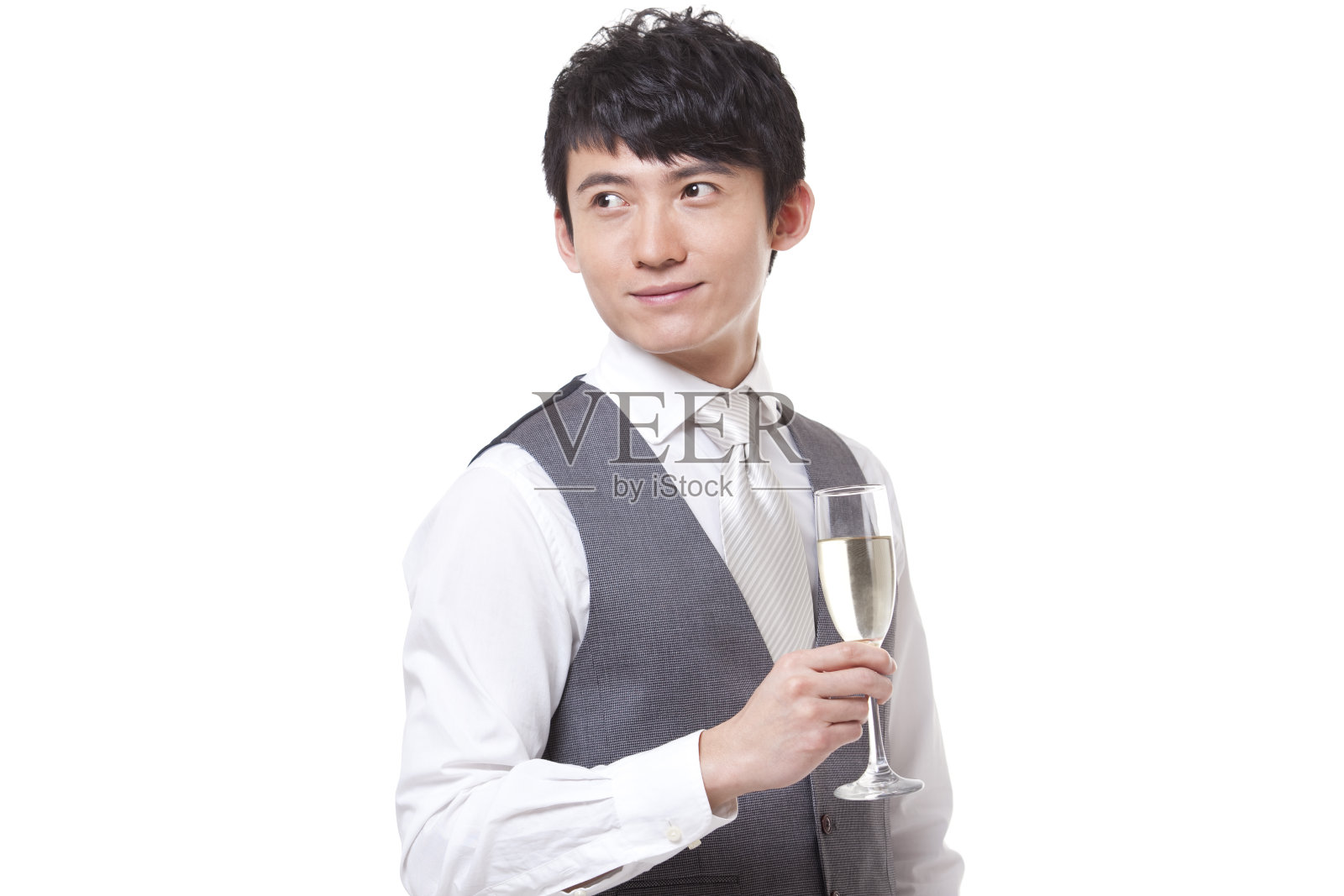 自信的年轻男子与香槟照片摄影图片