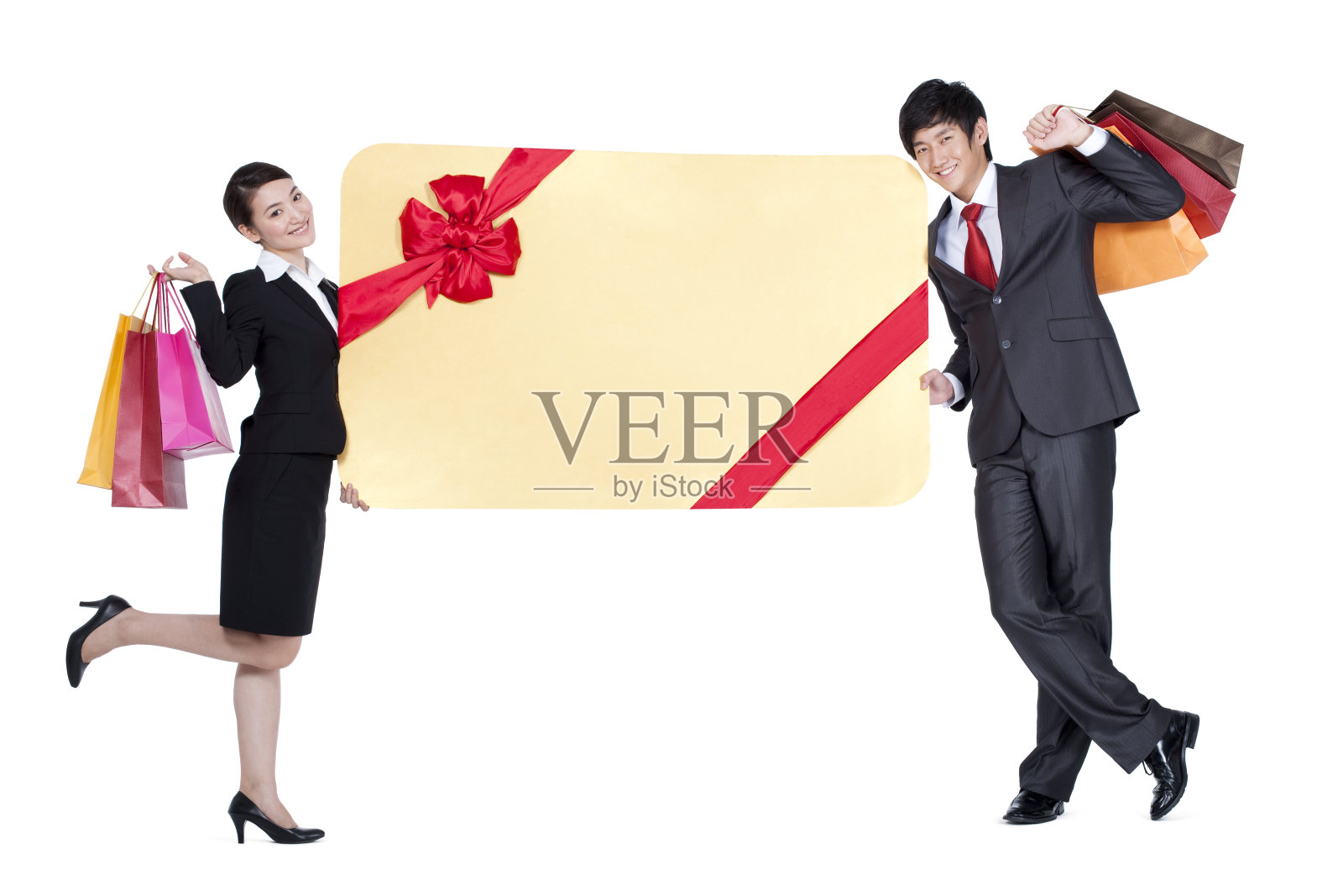 商务人士和礼品卡照片摄影图片