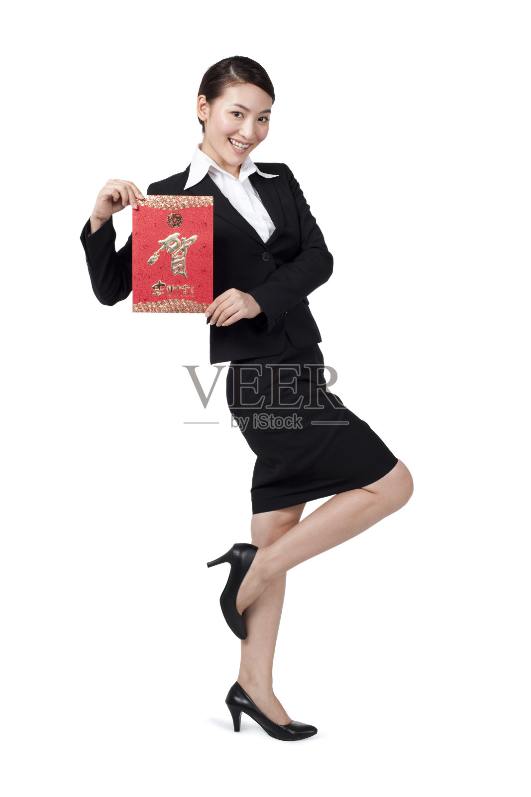 商务女士和红包照片摄影图片