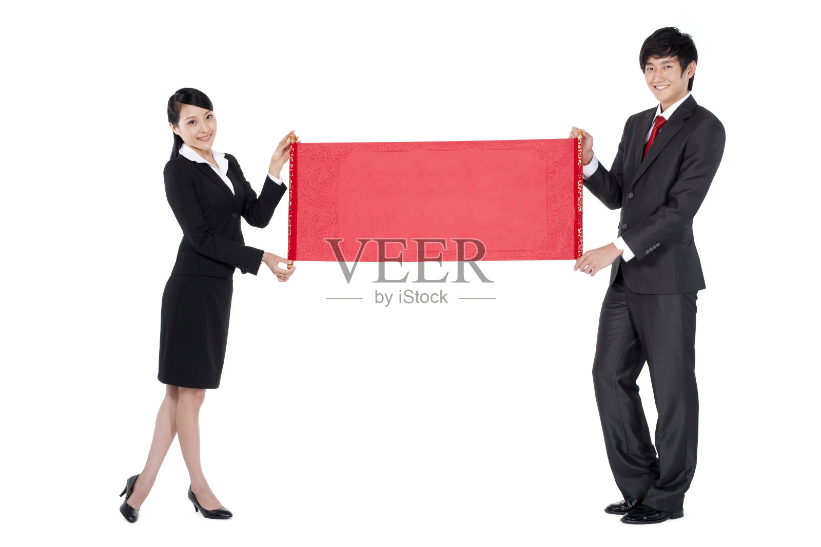 商务人士和红条幅照片摄影图片