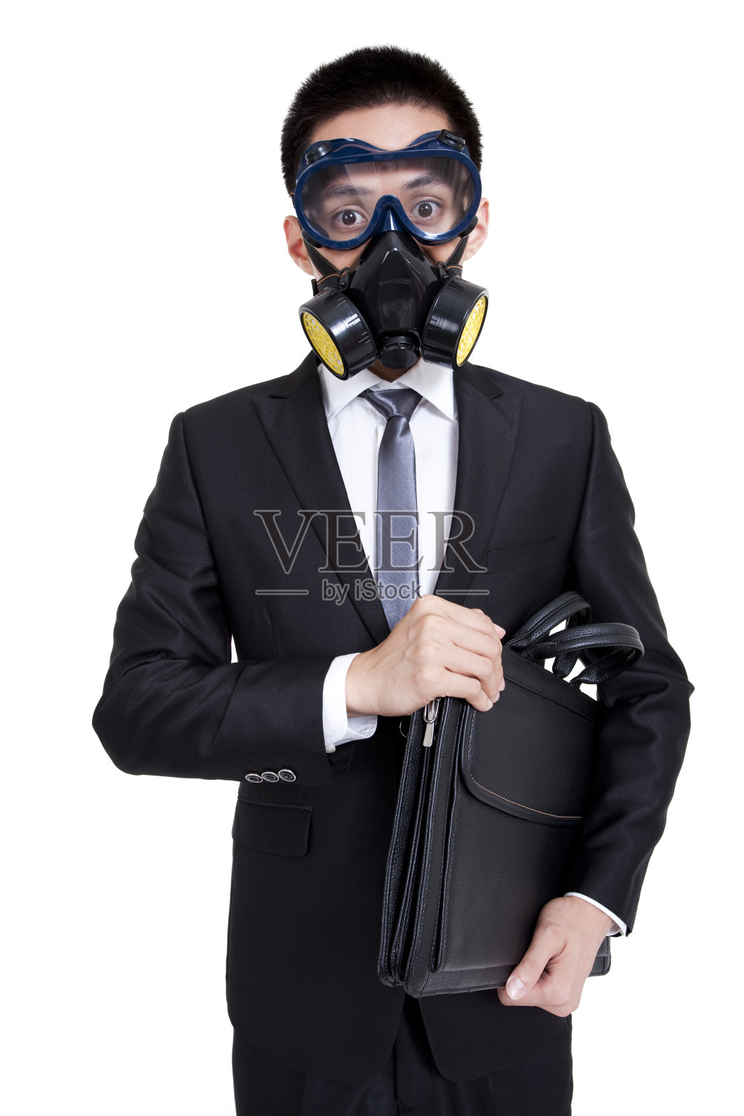 戴防毒面具的商务男士照片摄影图片