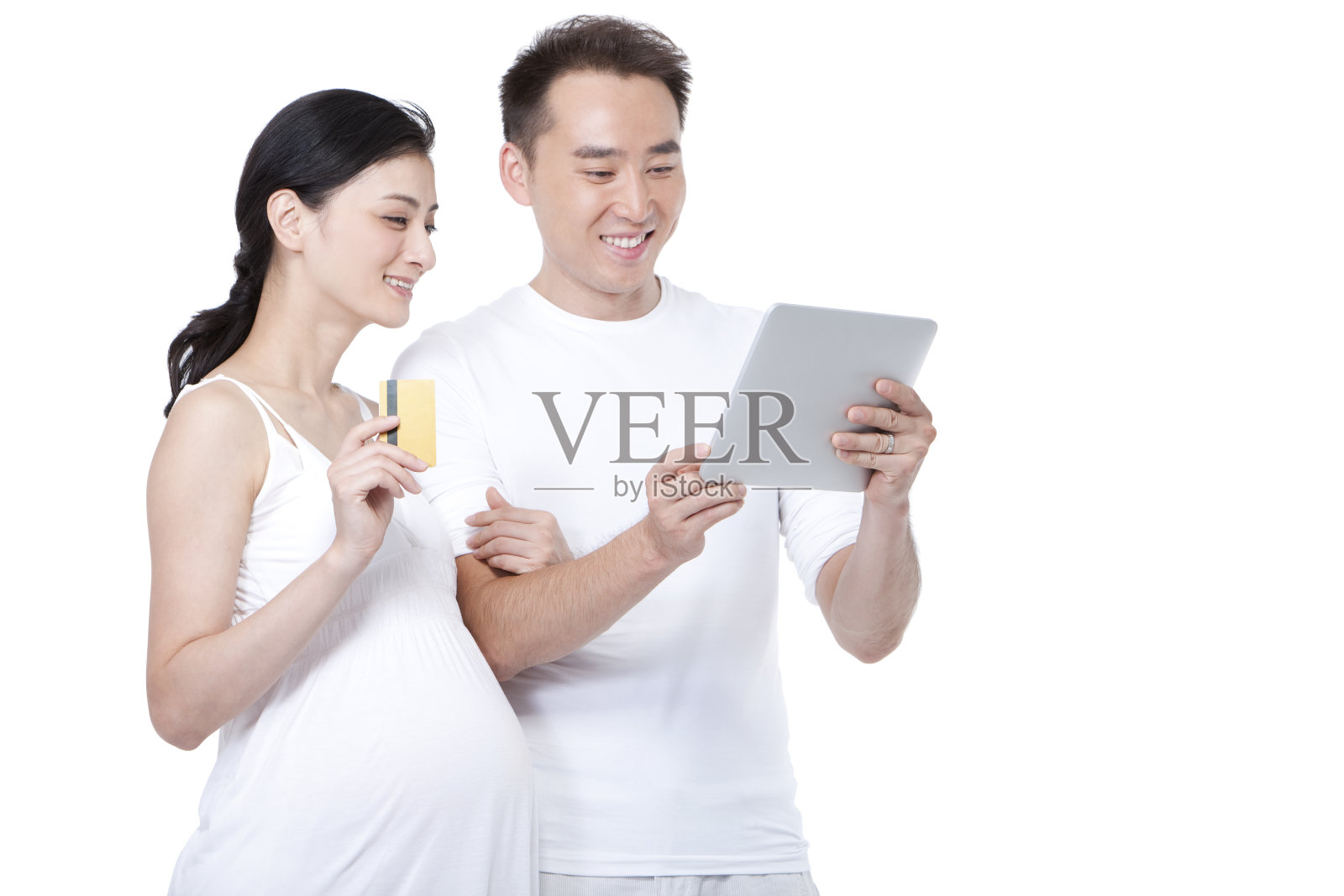 怀孕的妻子和丈夫网购照片摄影图片