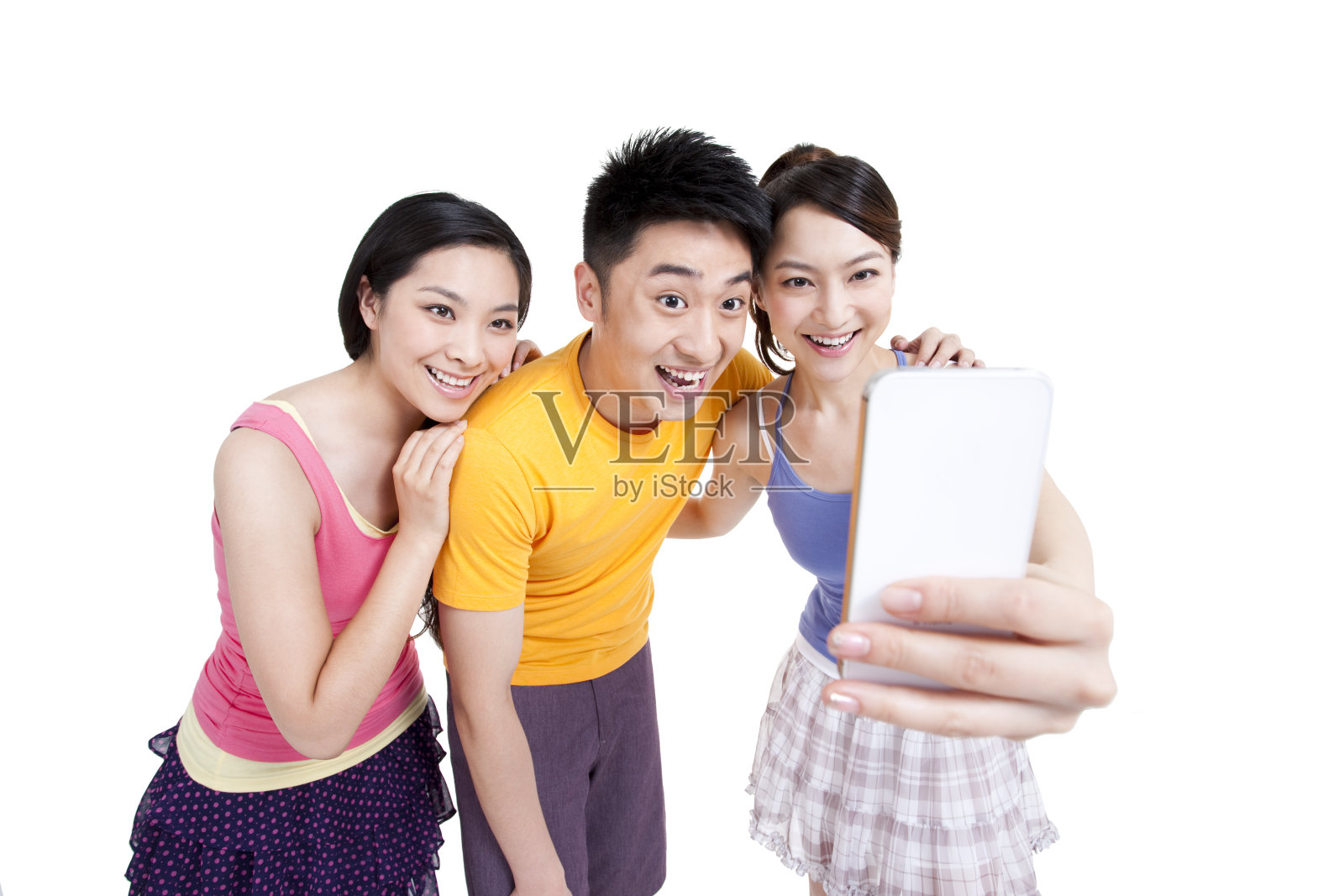 快乐年轻人和数码相机照片摄影图片