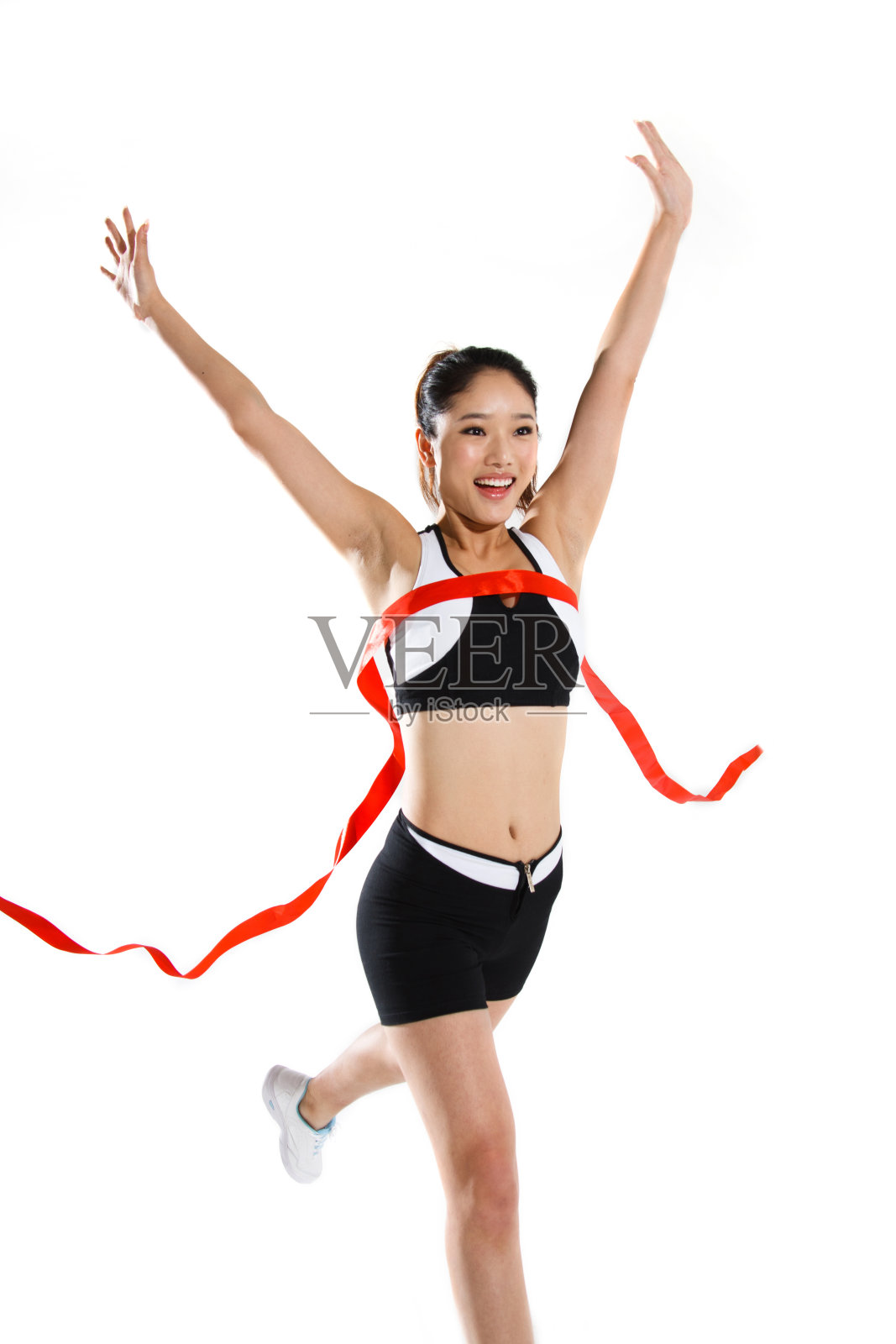 东方青年女子冲刺照片摄影图片