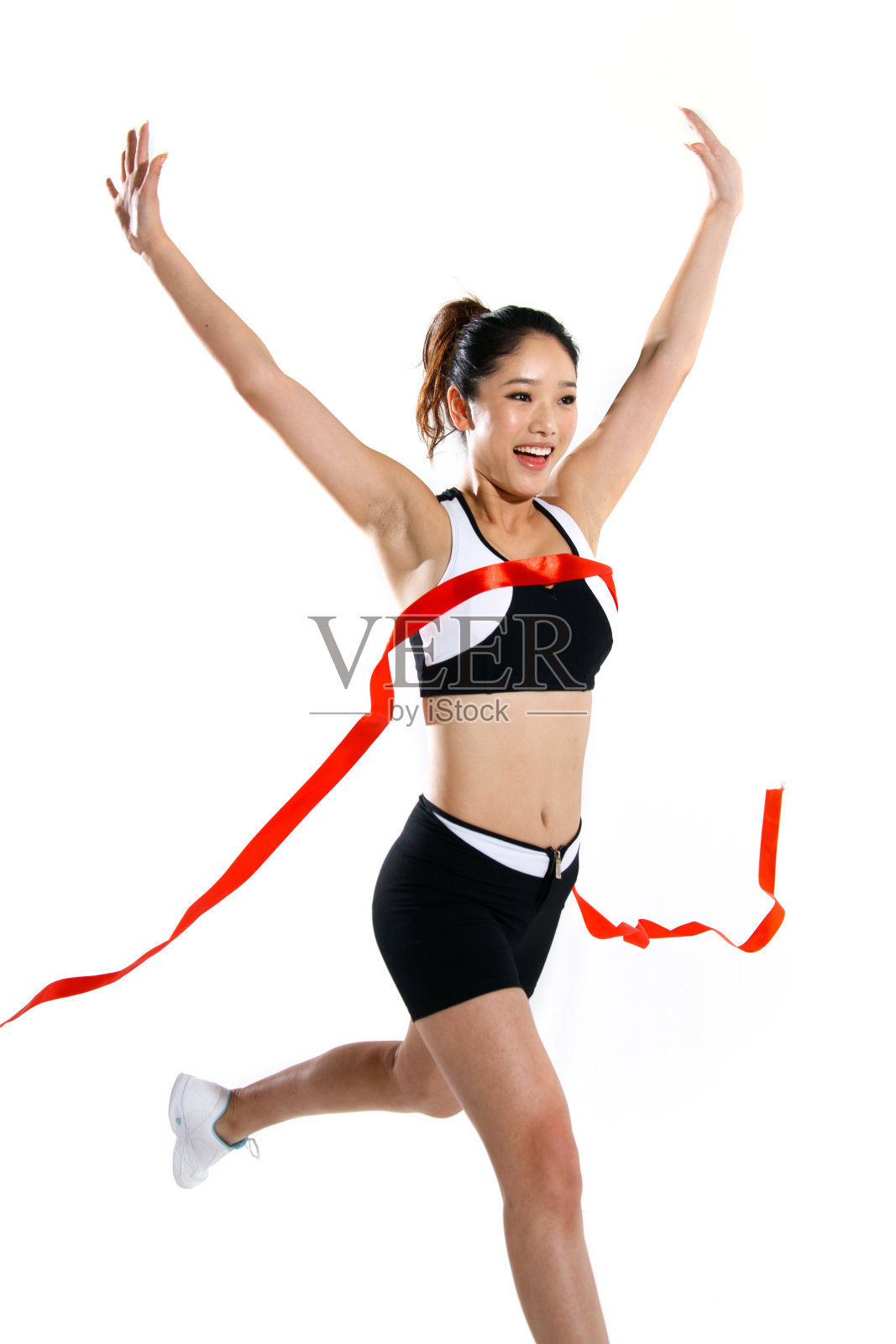 东方青年女子冲刺照片摄影图片