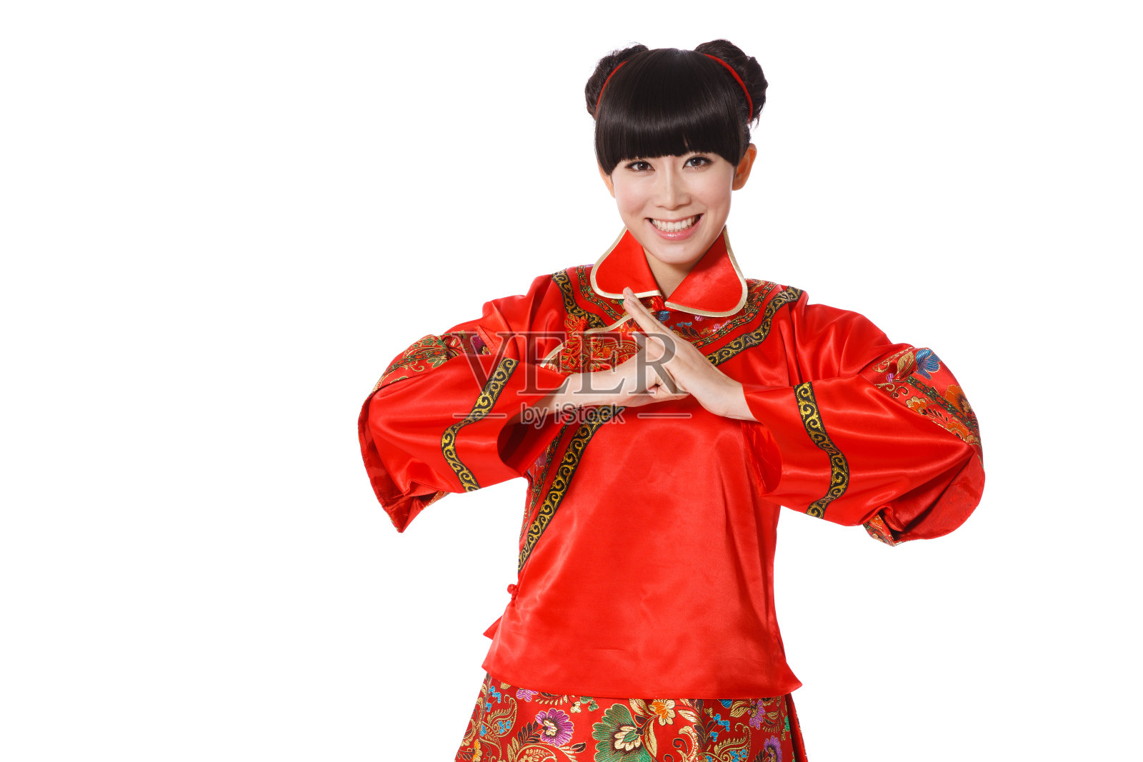 青年女人恭贺新年照片摄影图片