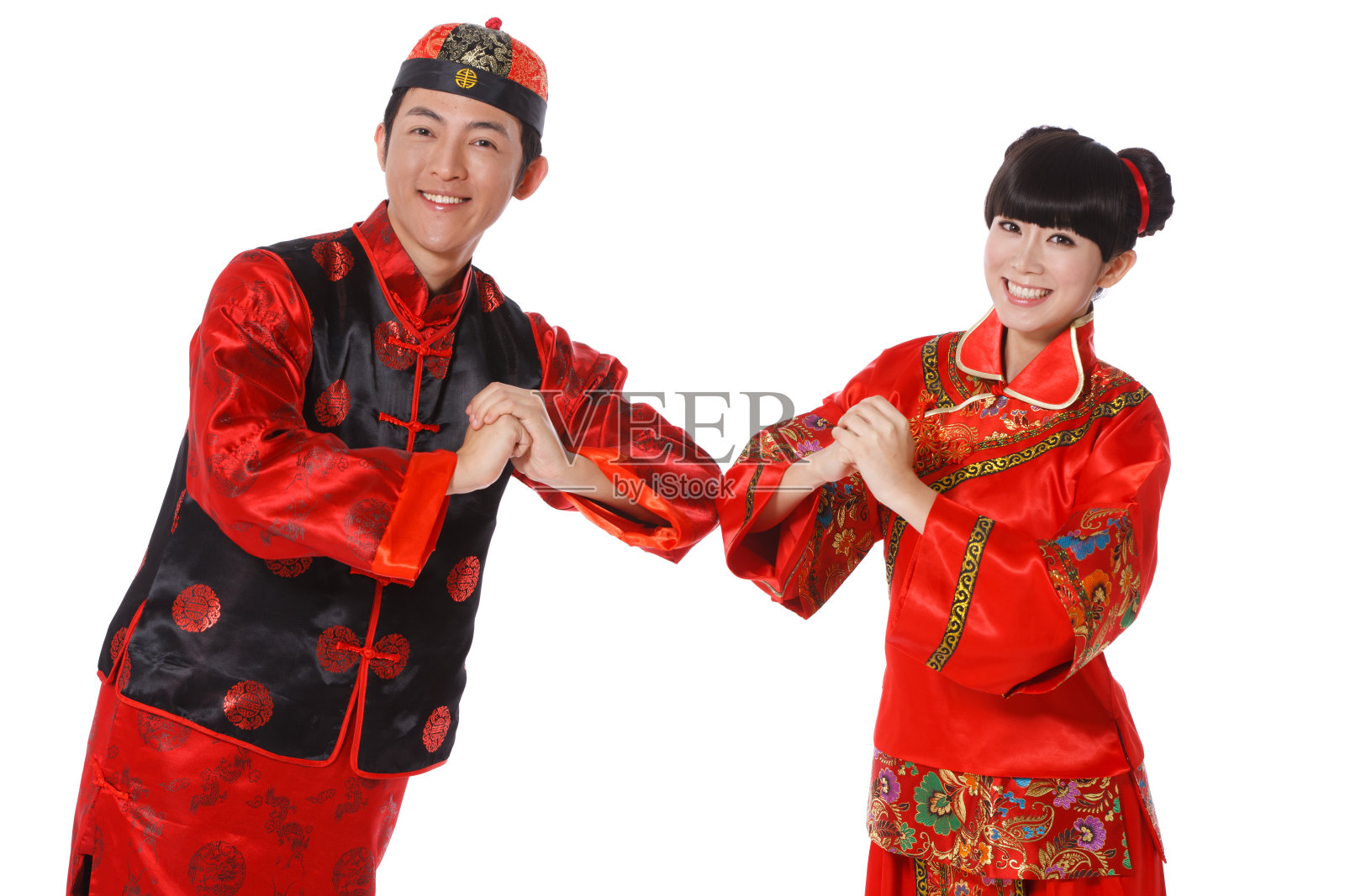 青年男女恭贺新年照片摄影图片