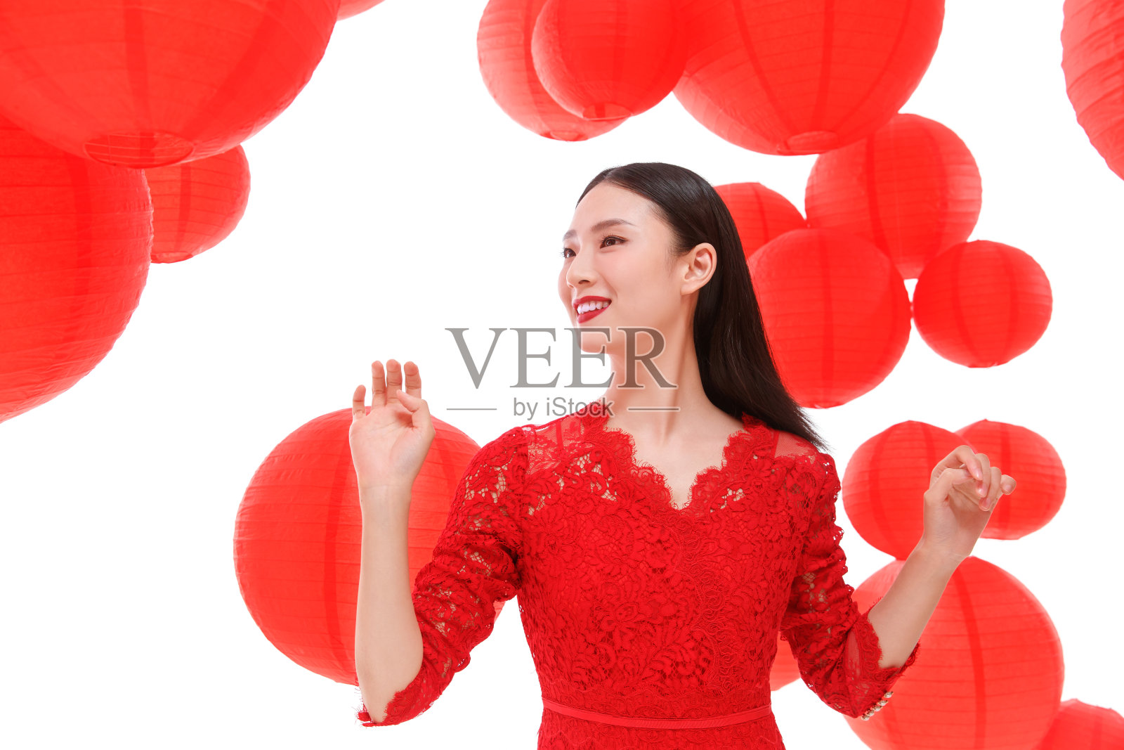 漂亮女人和红灯笼照片摄影图片