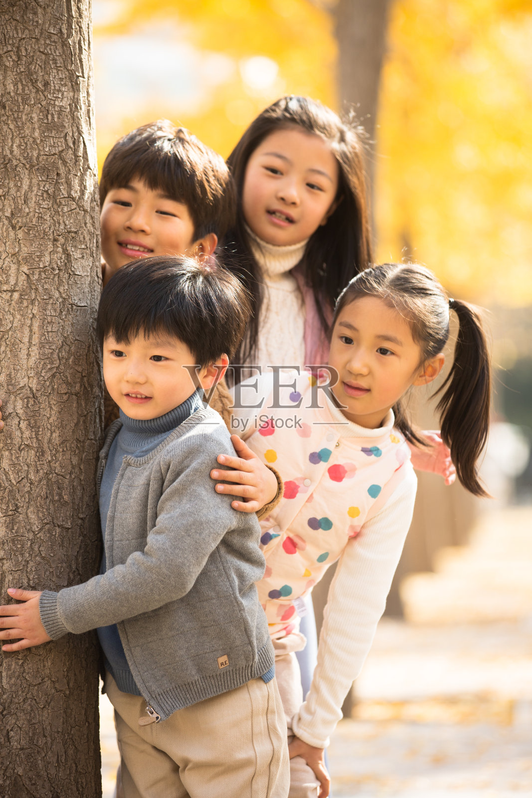 欢乐的男孩女孩在户外玩耍照片摄影图片