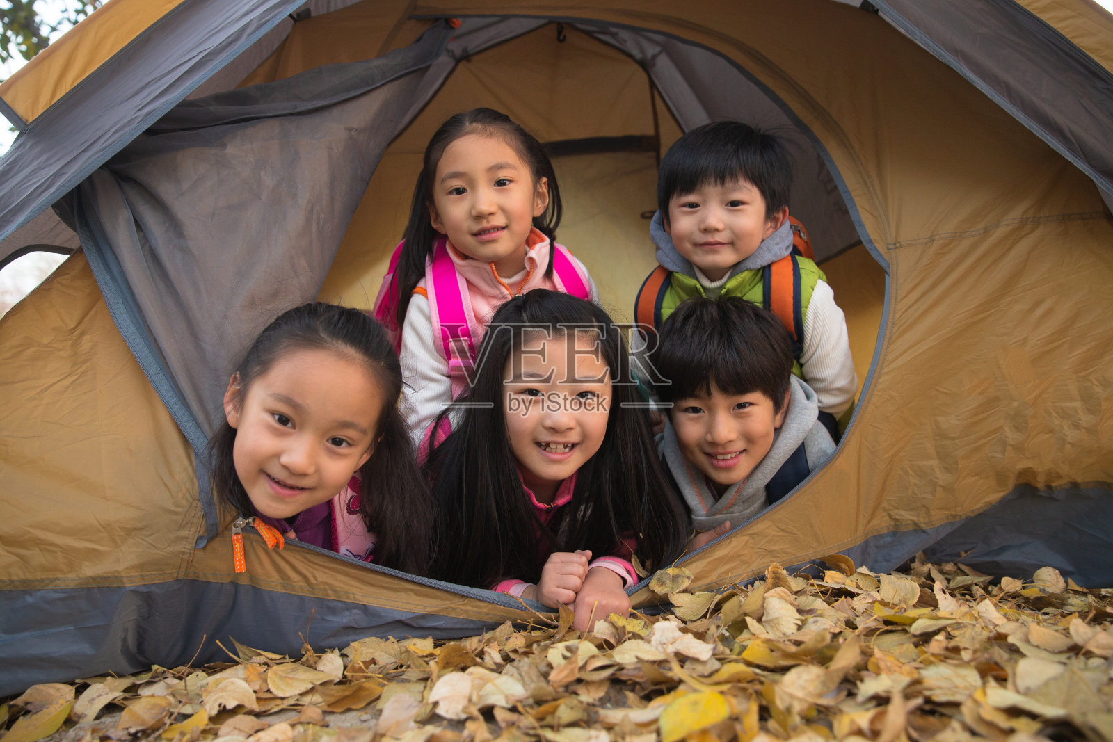 小学生在户外露营照片摄影图片