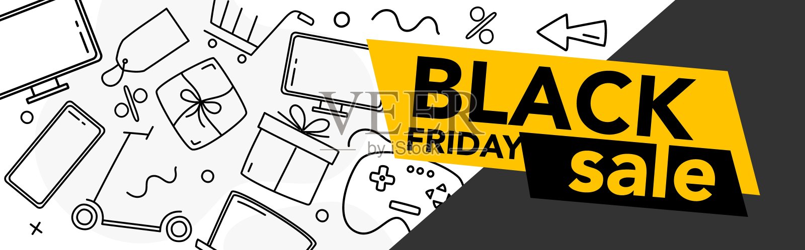 横幅黑色星期五购物购物销售手绘涂鸦矢量插图插画图片素材