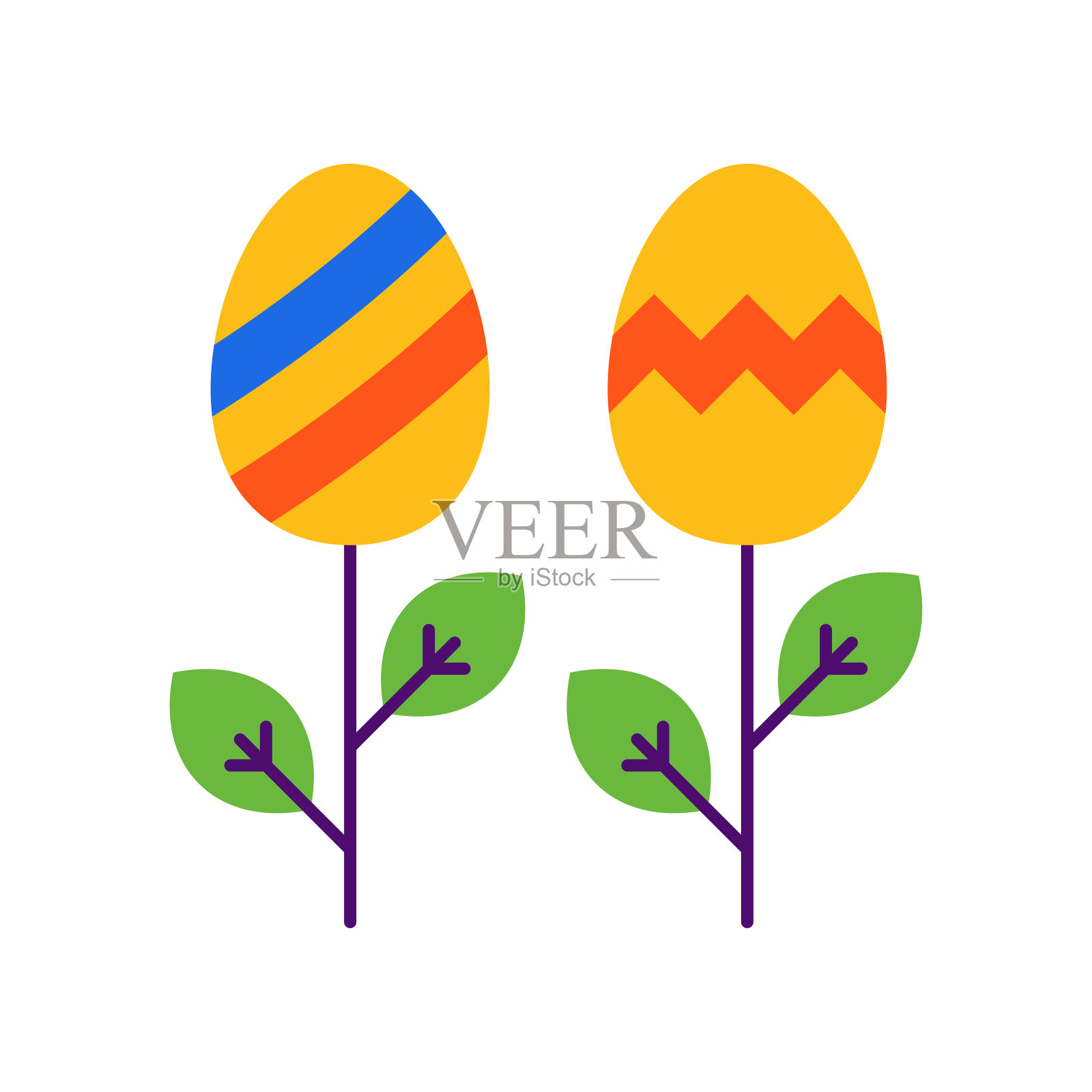 复活节彩蛋矢量平面图标设计插图。复活节符号在白色背景EPS 10文件插画图片素材