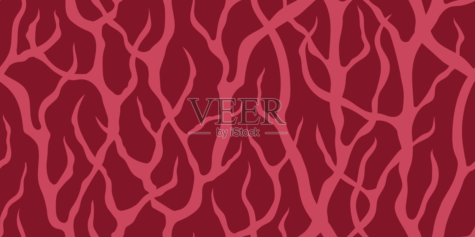 抽象向量无缝深红色横幅与粉红色灌木丛的树枝插画图片素材