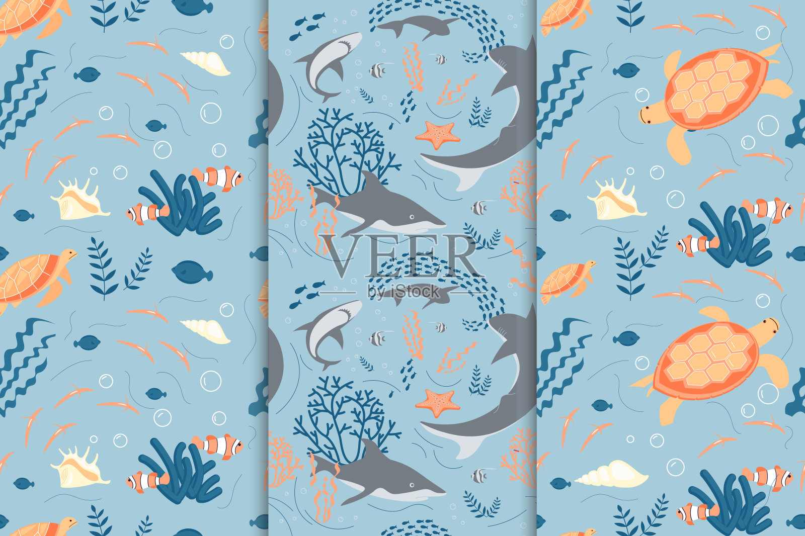 无缝内衣图案与海底和珊瑚礁生活插画图片素材