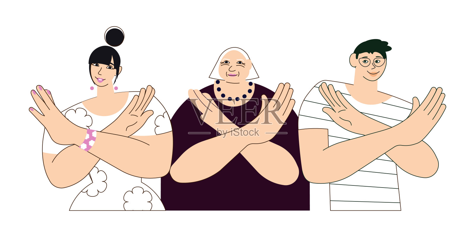 年轻人和老年人的手势打破偏见插画图片素材
