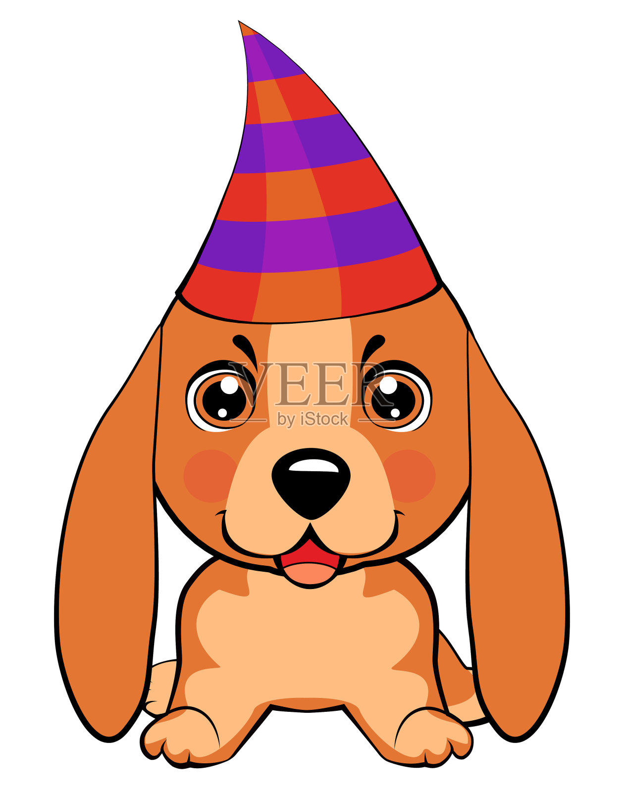 节日的海报。戴派对帽的小狗。矢量插图。插画图片素材