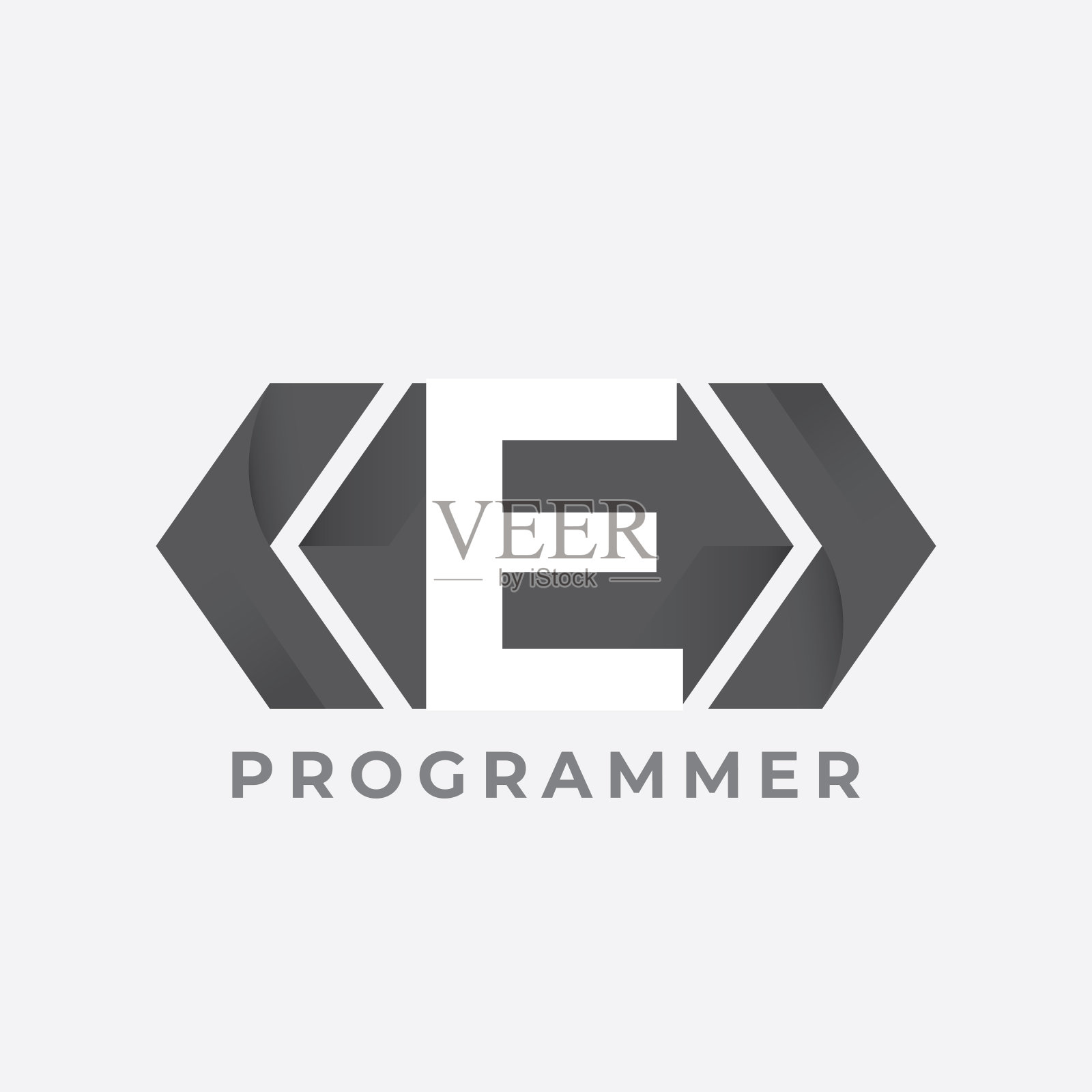 程序标志与字母E设计。代码图标在时尚的平面风格孤立在白色背景。插画图片素材